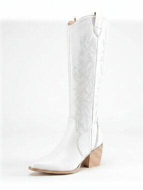 DREAM PAIRS Womens White Cowboy Boots Wide Calf Knee High Boots Ladies